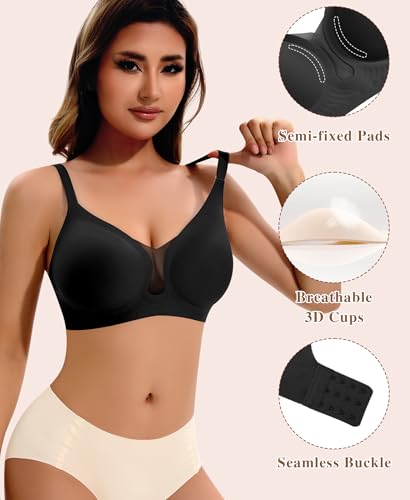 Image of DOCUMO Wireless Bras for Women No Underwire Seamless Push Up Bras with Support and Lift, V Neck Bralette with Bra Extender