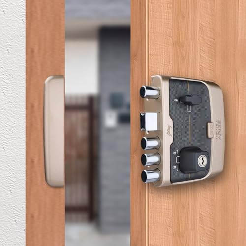 Image of Godrej Rim Lock I Pentabolt Aries 3KS I 5 Bolts I 2C Deadbolt I for Inside Opening Door l Left /Right Handed Doors I 4 Keys I 15-Year Warranty I Manual Locking I Vegas Gold Finish