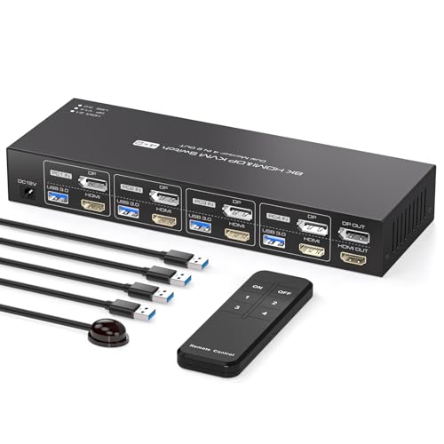 Commutateur KVM 4 ports pour double écran HDMI DP et hub USB 3.0 avec affichage 4K 120Hz