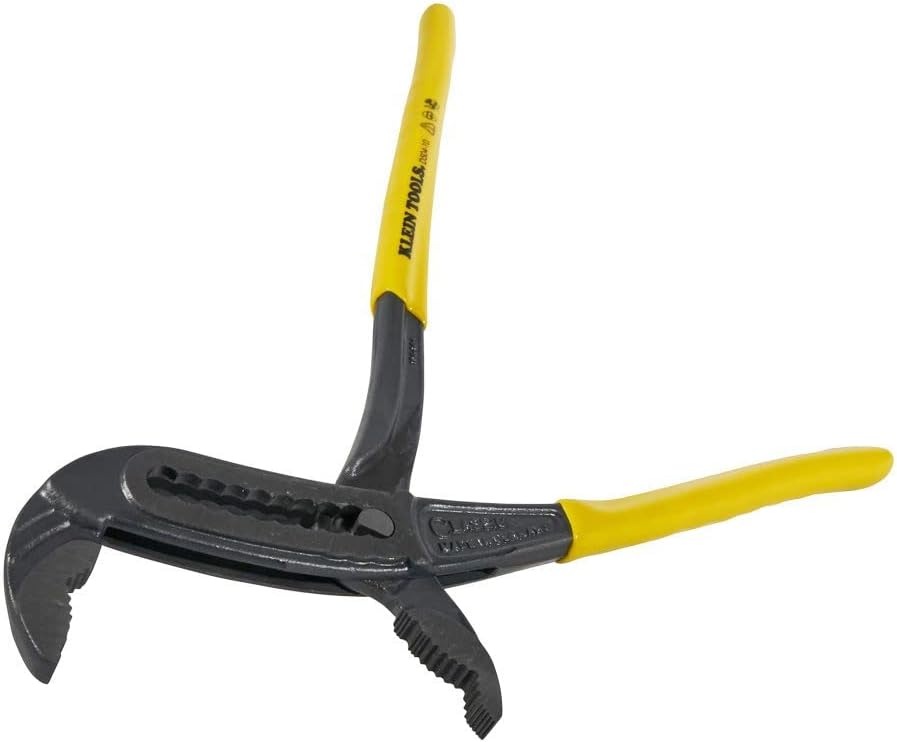 Klein Tools D504-10 Pump Pliers, Unique Curved Jaw, Maximum Torque, Hardened Teeth, Adjustable Wide Jaw, Ideal for Plumbing, Nail Holding