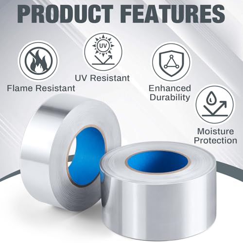 Image of Nuanchu 2 Pcs Aluminum Foil Tape 3.9 Mil 2 Inch x 216 ft +3 Inch x 216 ft Aluminum Tape for HVAC, Metal and Pipe Repair, Ductwork, Exhaust Pipe, Insulation, Dryer Vent, Waterproof and Heat-Resistant