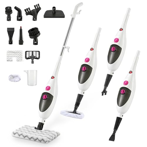Image of 12-in-1 Steam Mop Cleaner, 15-Sec Fast Heat-Up, 1200W Floor Steamer with Double-Sided Pads, Removes 99.99% Stubborn Stains for Hardwood Floors, Marble, Clothes, Windows, Tiles, White