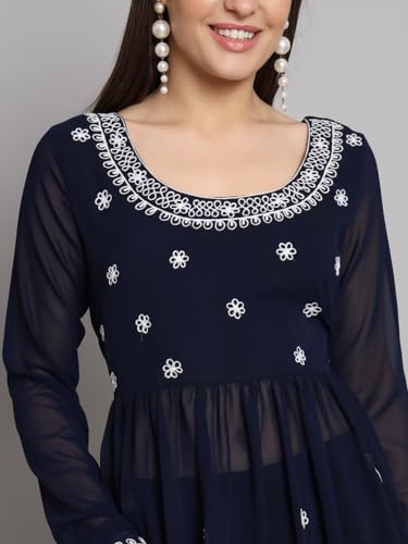 Image of PH POSHAKHUB Women A-Line Nyra Cut Kurta with Sharara in Georgette with Aari Work