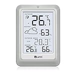 Termómetro inalámbrico para interiores y exteriore...: [Termómetro e higrómetro de aire] Nuestro termómetro e higrómetro de aire cuentan con un sensor suizo de alta precisión Sensirion, que garantiza una exactitud excepcional. El rango de temperatura interior es de 9.9 ºC ~ 50 ºC (14.2 ºF ~ 122 ºF), mien...