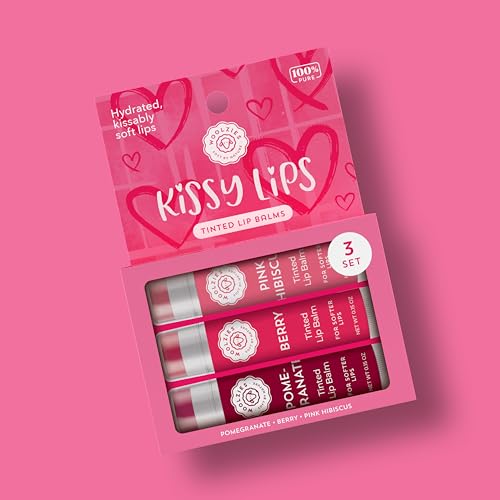 Woolzies Tinted Lip Balm Set: All-Natural Shea Butter, Beeswax, Coconut Oil, Vitamin E Infused Lip Moisturizer Care Treatment (3 Pack, Kissy Lips)