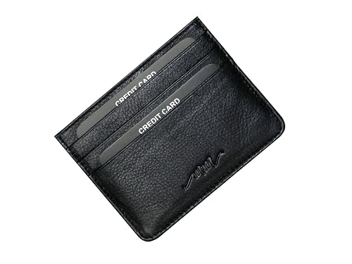 Image of MM Designs Slim and Compact Leather Credit Card Holder for Men and Women | Genuine Leather RFID Blocking Protection | Minimalist Card Wallet with 6 Card Slots | Black