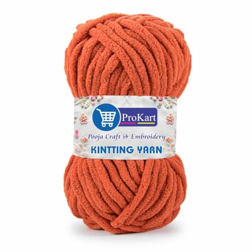 Image of ProKart Premium Blankie Wool, Plush & Cuddly, Blanket Thick /Mottu Yarn Ball Suitable for Hand Knitting, Adult, Sweaters, caps, Throws, Scarves, Blankets (Carrot, 100gms x 1 Pack)