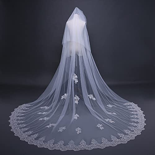 JZJZ Voile de mariée Mariage Dentelle Bord cathédrale Longueur Tulle Transparent Doux avec Peigne Blanc Ivoire (149''Long * 118''Largeur)(Color:a) Cover