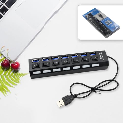 Image of USB Splitter Multi Port USB 2.0 HUB, 7 Port with Independent ON /Off Switch and LED Indicators USB A Port Data HUB, Suitable for PC Computer Keyboard Laptop Mobile HDD, Flash Drive Camera ETC