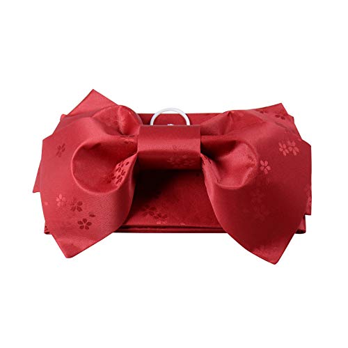 Japanese Traditional Pre-Tied OBI Belt Sakura Jacquard Weave Bow Tsukuri OBI Kimono Sash Yukata Robe Accessories (Red) - Thumbnail 2