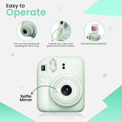 Fujifilm Câmera instantânea Instant Mini 12 + pacote de acessórios BluebirdSales e capa personalizad