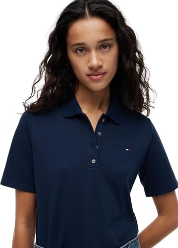 Tommy Hilfiger Damen Poloshirt Kurzarm 1985 Pique Regular Fit, Blau (Dark Blue), 1XL – Ansicht 4