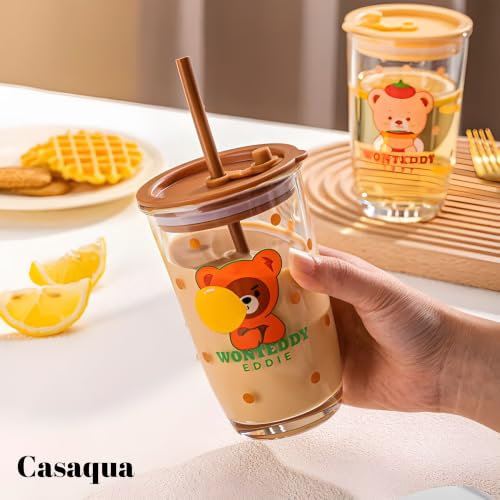 Image of Wonteddy Glass Tumbler with Lid and Straw - 400ML, Set of 1, Travel Coffee Sipper Mug Leakproof for Juice Cocktail Iced Tea Smoothie Hot Cold Drink Cup (Receiving Random Color)