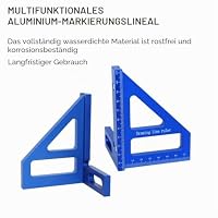3D-Multiwinkel-Messlineal, 45°/90° Aluminiumlegierung Holzbearbeitungsquadrat Winkelmesser, Zeichenlineal, Präzisions-Layout-Messwerkzeug für Holzbearbeitung, Ingenieurwesen und Bau (Blau) – Ansicht 3