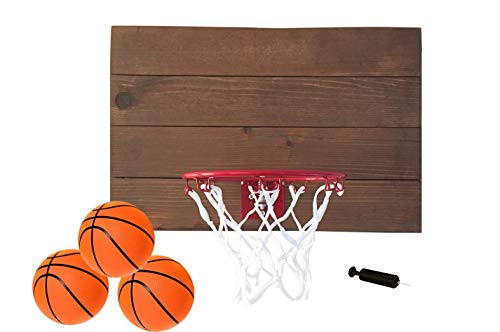 FATPLANTS Decorative, Indoor Wooden Basketball Backboard with 9 inch Hoop, 3 Basketballs