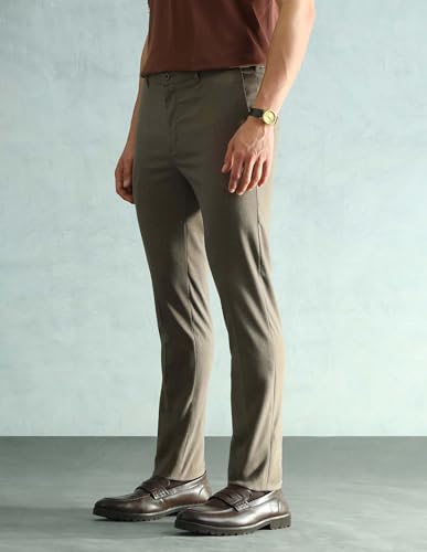 Image of Arrow Solid Super Slim Fit Formal Trousers for Men - Full Length Formal Pants for Men Office Wear