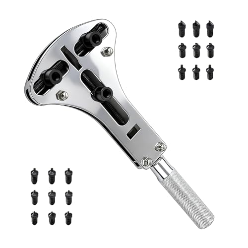 Watch Back Removal Tool & Case Opener Adjustable Chrome Steel Wrench with 18 Bits for Watch Repair Professional Waterproof Watch Back Remover Set Silver Tone