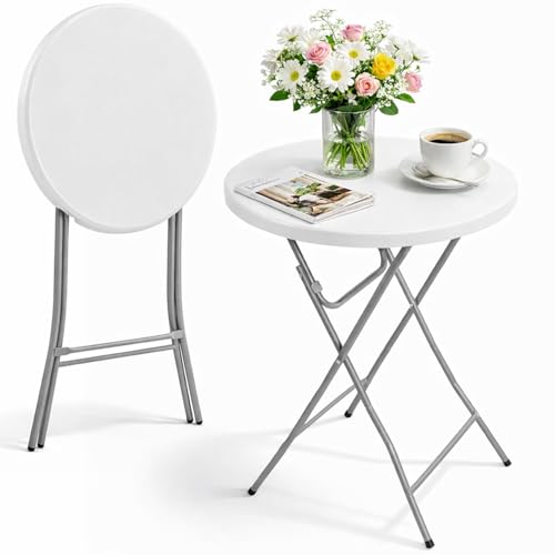 Modern Foldable Bar Table 40 Inch Tall Portable Bistro Pub Table Sturdy Metal Base No Assembly Needed for Kitchen Dining Home Bar
