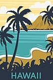 Hawaii: Retro Poster Style Notebook | Blank Wide Ruled Line Paper | Plain Lined Composition Notebook...