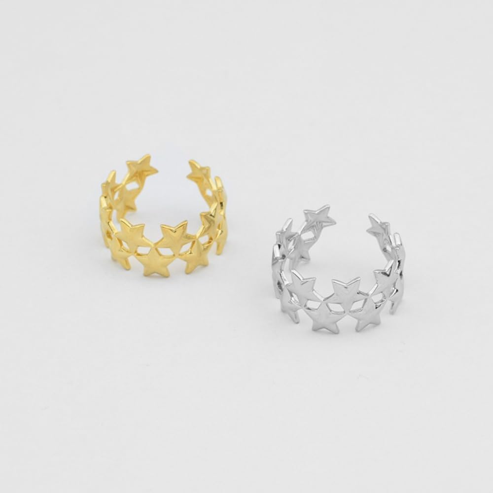 Cute Star Open Eternity Promise Rings for Women Men Stainless Steel Adjustable Finger Knuckle Statement Ring Dainty Luck Star Stackable Wedding Middle Band Minimalist Comfort Fit Fashion Jewelry - Image 5