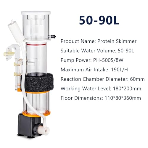 Skimmer de proteínas para acuarios de agua salada, espumador interno para peceras, apto para acuarios de agua dulce y marina de 30-50 L, 50-90 L y 90-130 L