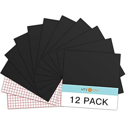 HTVRONT Black Self Adhesive Vinyl, 12 Pack Matte Permanent Vinyl Sheets Set - 10 Black Vinyl Sheets 12" x 12" & 2 Transfer Tape Sheets for Party Decoration, Sticker, Craft Cutter, DIY Decal Cover