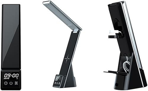 Miniatura 9 de IHAO Lámpara de escritorio LED plegable multifuncional 6 en 1 con cargador inalámbrico, despertador digital, iluminación para el cuidado de los