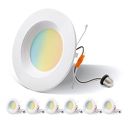 Run Bison 6 Pack Led Recessed Lighting 6 inch CRI 90+ Baffle Trim 5cct Adjustable Color Dimmable Retrofit Led...