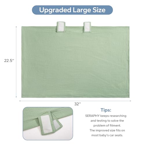 Image of SERAPHY Muslin Car Seat Cover Baby, Universal Carseat Covers Baby Girl Boy | 100% Muslin Cotton, Universal Fit, Breathable, Soft Infant Car Seat Canopy, For Boys and Girls, Sun & Wind Protection