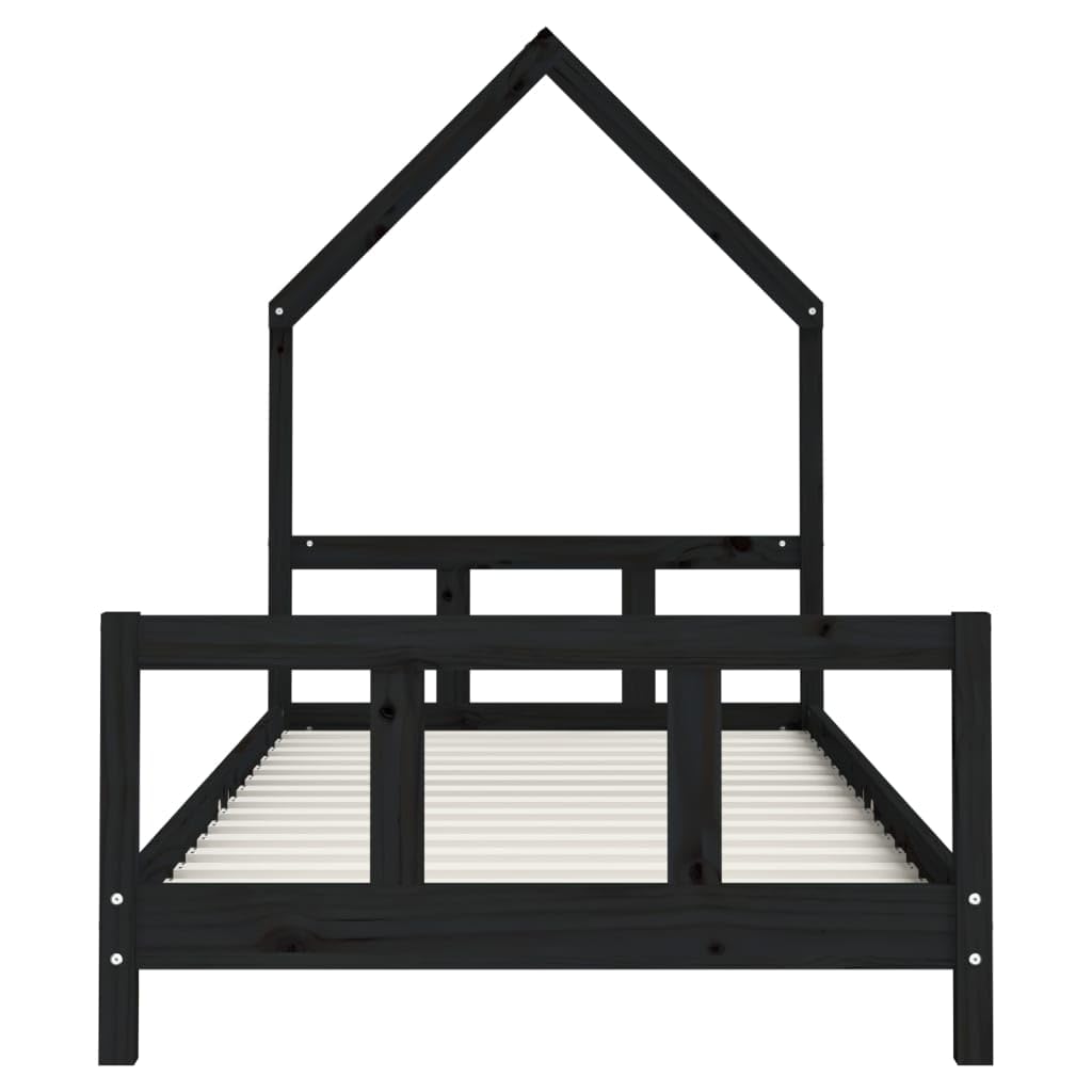 Łóżeczko dziecięce, czarne, 90 x 190 cm, lite drewno sosnowe, ze stelażem, do pokoju dziecięcego, niskie łóżko dla dzieci od 4 lat, stabilne łóżeczko niemowlęce, do sypialni, wytrzymałe