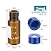 Membrane Solutions Autosampler Vials, 2ml HPLC Vials, 9-425 Lab Amber Vials with Write-on Spot and Graduations, 9mm Blue ABS Screw Caps & Septa for GC Sample Vials, 100 Pcs