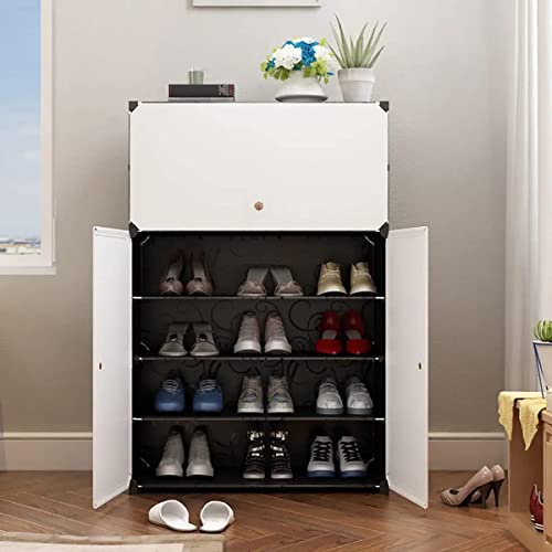 Image of Shoe Rack Multipurpose 5 Shelves Shoe Rack with Zip Door Cover & Side Pockets, Multiuse Wide Shelve,Rack for Footwear, Toys, Clothes (Black White, 6-Layer)