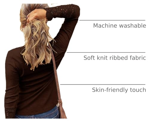 Image of Kancystore Women's Long Sleeve Tops Lace V Neck Button Down Henley Shirts