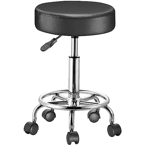 BAKAJI Sgabello con ruote rotondo, Seduta in Ecopelle e Base