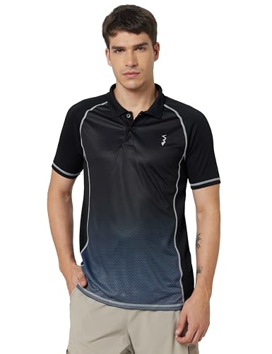 Image of CAHOOT Men's Black Ombre Polo Neck Short Sleeve Regular Fit T Shirt for Active Wear