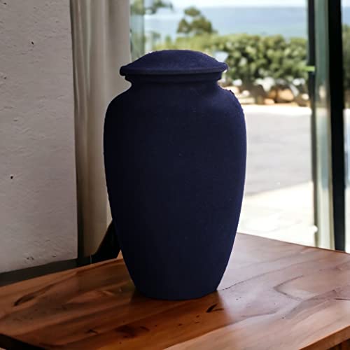 Image of Alpha Living Home Cremation Urn for Ashes - Adult Funeral Urn Handcrafted - Affordable Urn for Ashes - Large Funeral Memorial with Elegant Finish for Cemetery Burial - 10'' Height Blue /Black
