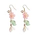 DOUBNINE Pink Flower Earrings Dangle Cherry Blossoms Sakura Teardrop Fairy Leaf Petal Drop Spring Women Accessories