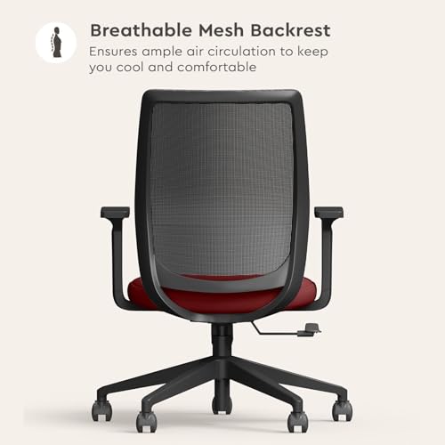 Image of Interio by Godrej Curv Premium Mesh Wide Back Ergonomic Chair for Work from Home /Study | 1 Year Warranty | Height Adjustable Chair | Heavy Duty PP Base | DIY Installation (Milan Red)