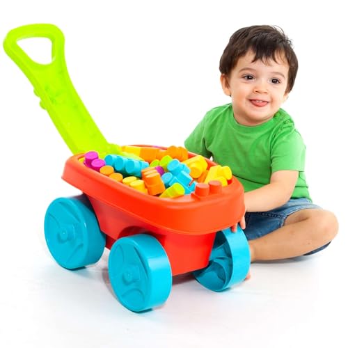 MOLTO | Carrito con 20 Bloques Rojo | Juego de Bloques | Vagón Bloques de Construcción | Juguetes Sensoriales para Bebes | Juguetes Educativos para Niños | +6 Meses