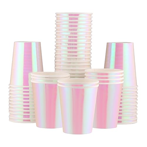 Pink Paper Cups 9Oz (38 Pack) Disposable Party Cups For Hot And Ice Drinks As Juice,Tea,Milk, Beverages, Soda - Pink Pastel Iridescent Drink Cups For Unicorn Party, Children's Party, Birthday Party #TOP24
