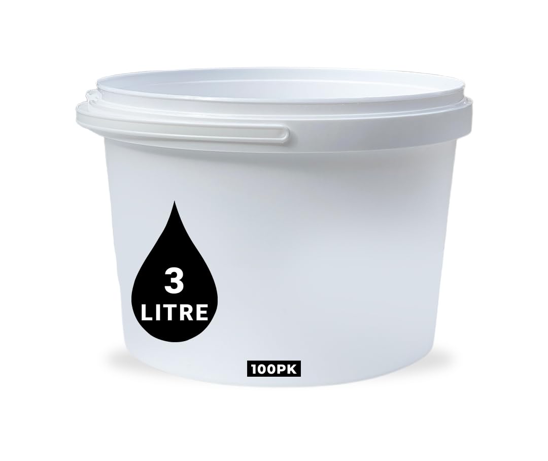 PowerChem Kunststoff-Eimer mit Griff und Deckel, strapazierfähig, lebensmittelecht, BPA-frei, Mehrzweck-Fermentation, Trockenfutter, Flüssigkeit, Chemikalien, Hydrokultur, Weiß, 100 Stück