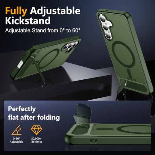 Image of SPIDERCASE Magnetic for Samsung Galaxy S25 FE Case, [3 Stand Ways][ Military Grade Drop Protection] with Invisible Stand Slim Phone Case for S25 FE 5G,Green