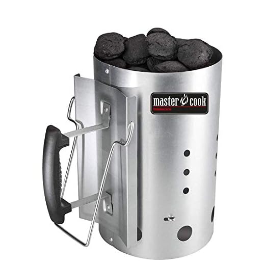 Brigros MasterCook - Ciminiera Accenditore Barbecue con Impugnatura di Sicurezza in Alluminio, Accendi Carbonella Barbecue Diametro 19 Cm E Altezza 30 Cm, Capienza Oltre 1,5 kg