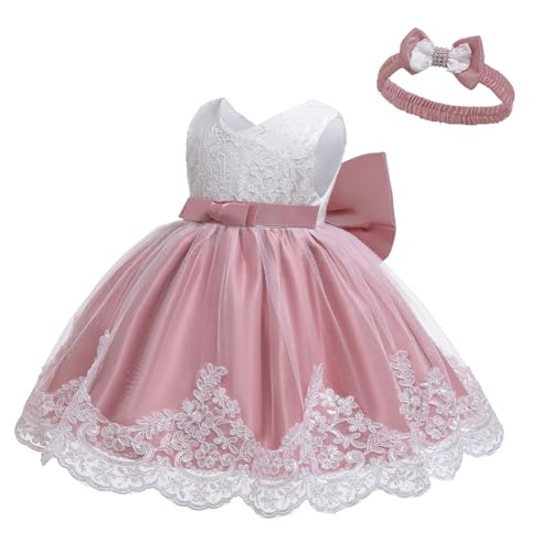 LZH Baby Girls Ruffle Lace Backless with Headwear,Bowknot Flower Dresses Pageant Party Wedding Baby Girl Christmas Dress4