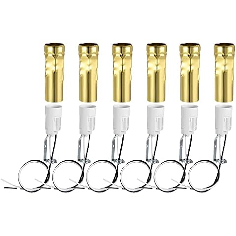 sourcing map E14 Candelabro Base Bombilla Casquillo Soporte con Cable 3 Pulgadas Pálido Dorado Vela Fundas Mangas Kit 6 Juegos Cover