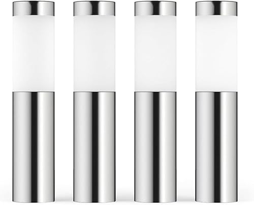 SolarCentre® Mini London DualWhite - Luces solares para jardín al aire libre (4 unidades), color plateado