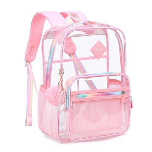 Lroiutian Clear Backpack for Girls Heavy Duty Transparent School Backpack Women See Through Backpack Work Stadium Security Clear Bookbag