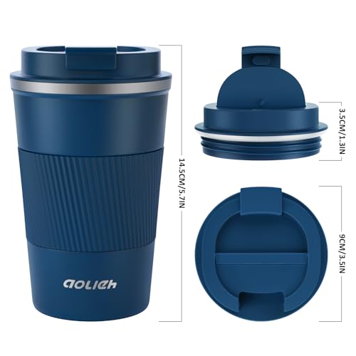Image of Travel Mug 380 ml, Insulated Coffee Cup with Lid, Reusable Stainless Steel Thermal Cup for Coffee, Tea & Cold Drinks, Leak-Resistant Double-Walled Travel Mug, Navy Blue