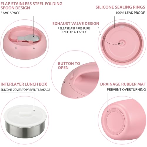 Image of Thermo Food Jar for Hot Food Adults 32OZ Soup Thermo Lunch Containers Wide Mouth Vacuum Insulated Stainless Steel Leakproof Bento Box with Spoon (NEW-PINK)