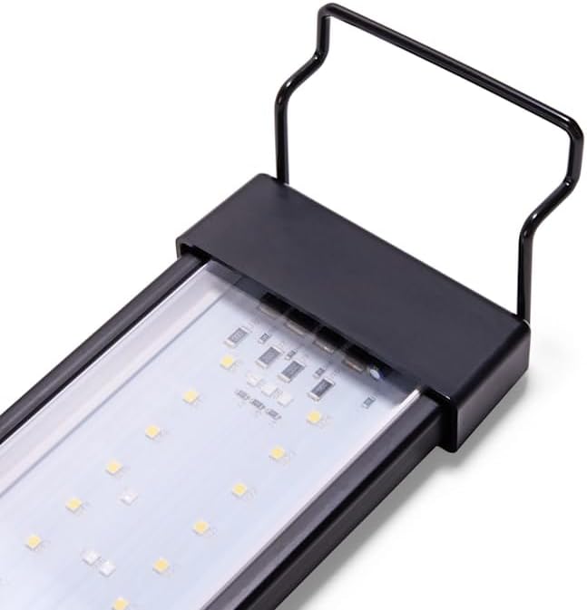 Close-up of LED light fixture end with mounting bracket